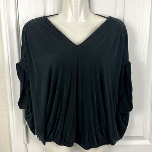 Pre-Owned Bebe Women’s Black Cupro/Spandex Batwing Blouse Made in U.S.A., Size L